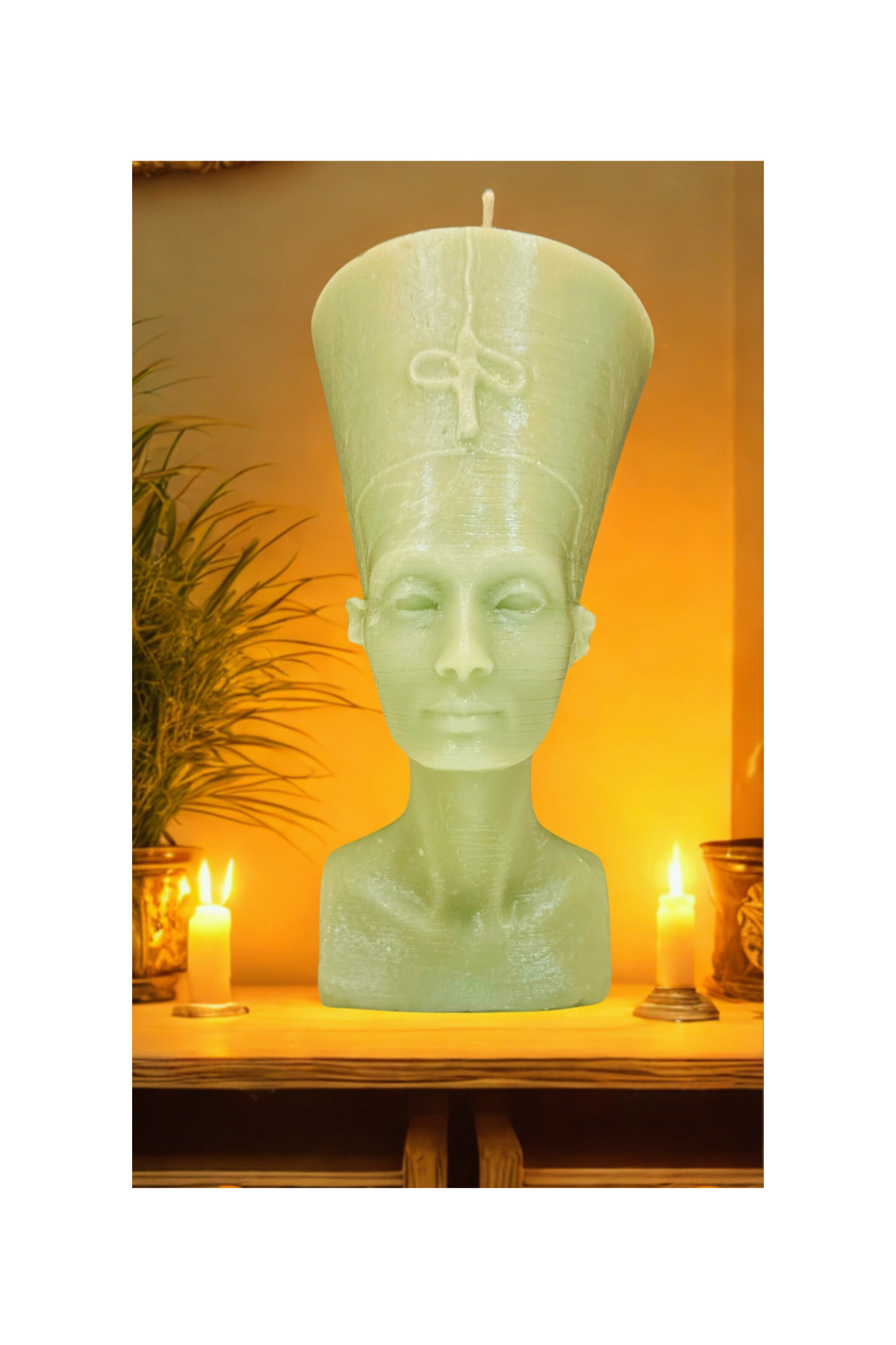 Nefertiti Dekoratif Antik Mısır Büst Mum YEŞİL