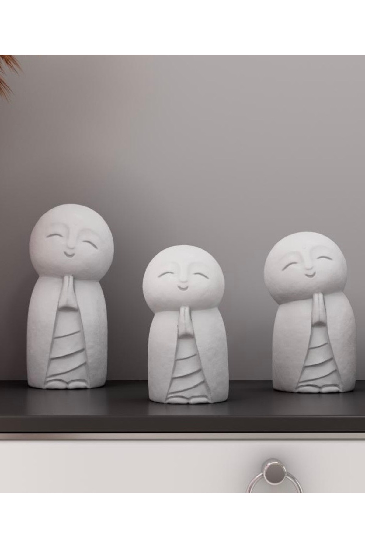 Mini Jizo Dekoratif Üçlü Aile Soyut Obje heykel